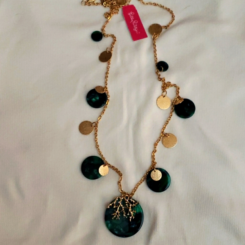 Lilly Pulitzer Green & Gold Tone Coral Design Stat